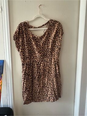Leopard Print Short Sleeve Dress  - Tan/Black